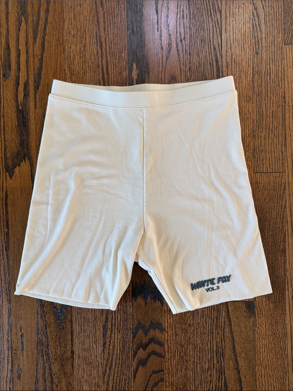 B42 White Fox Boutique Cream Ribbed Bike Shorts with Puff Logo